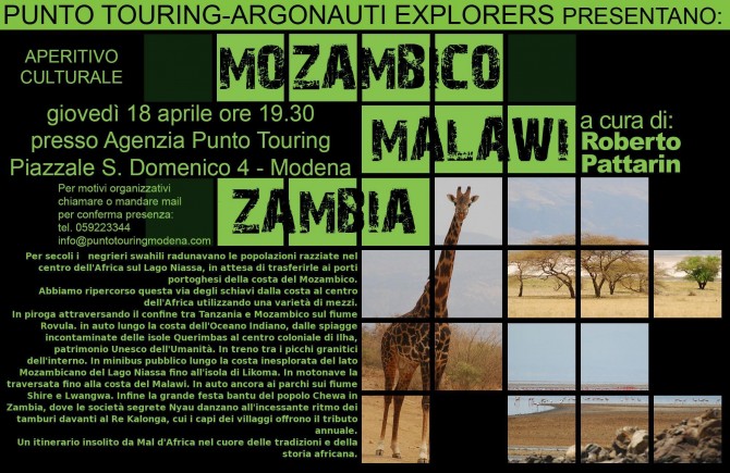 MOZAMBICO - Proiezione  gio. 18 aprile a MODENA di Roberto Pattarin -  ARGONAUTI  EXPLORERS