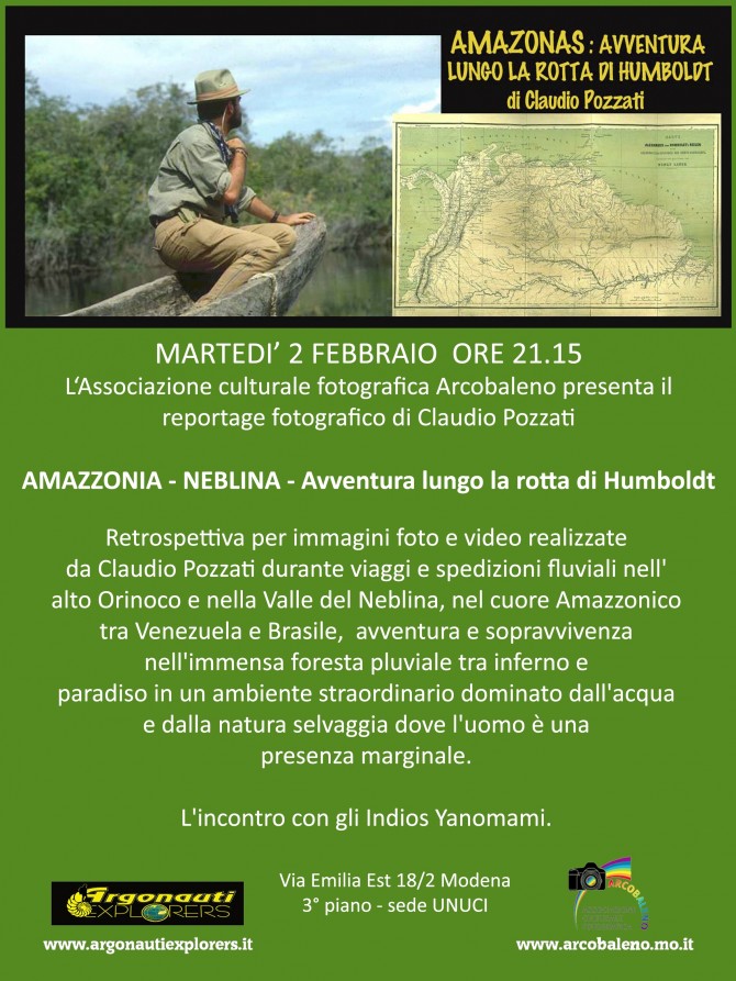 AMAZONAS - NEBLINA  Proiez a Modena di Claudio Pozzati - 2 febbraio 2016 -  ARGONAUTI  EXPLORERS